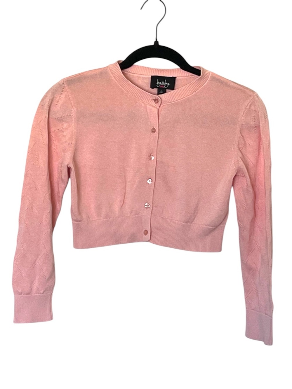 By By Girl Pink Knit Cropped Cardigan